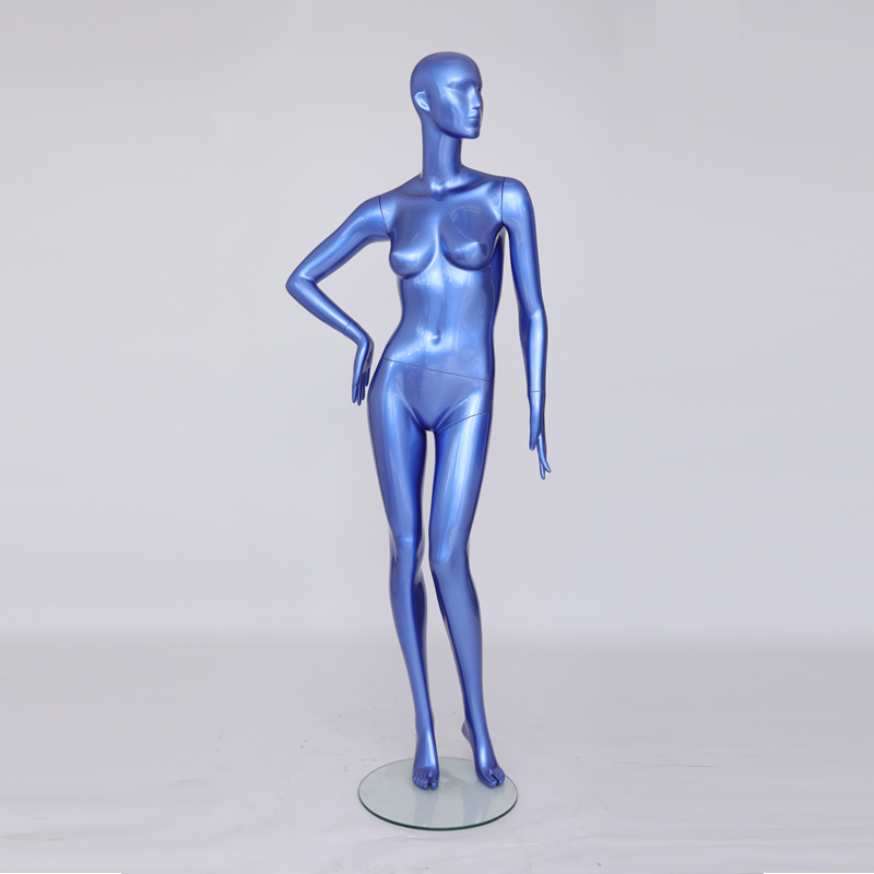 Female Mannequin w/ Base, Abstract Face, Fully Formed Hands, Bent Arms - Gloss White CA-F54
