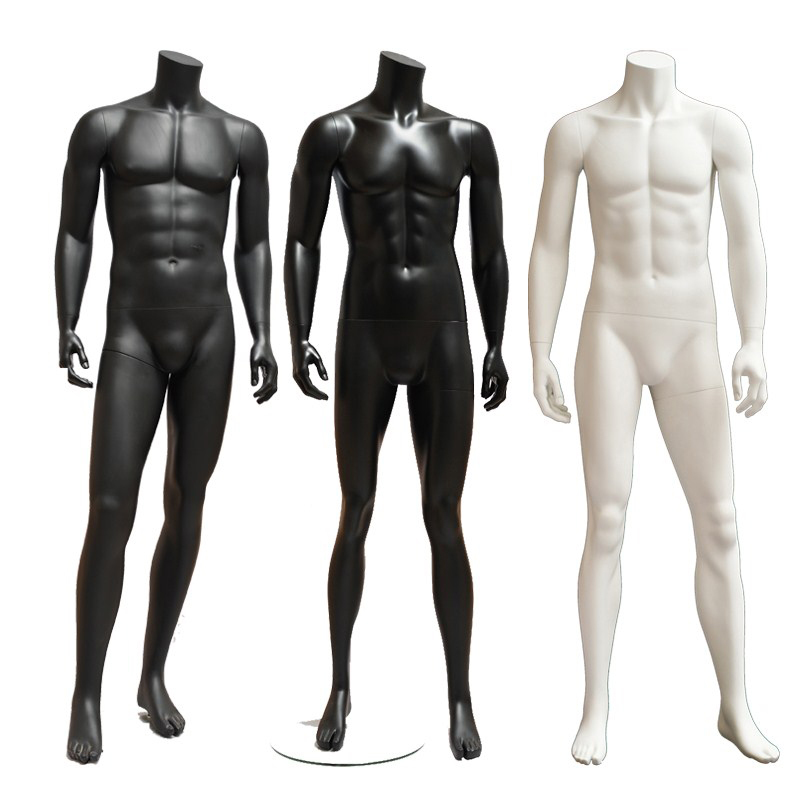 Male Full Body Mannequin with Glass Base, Headless, Formed Hands - Matte White/Matte Black/Glossy Black MNH-01