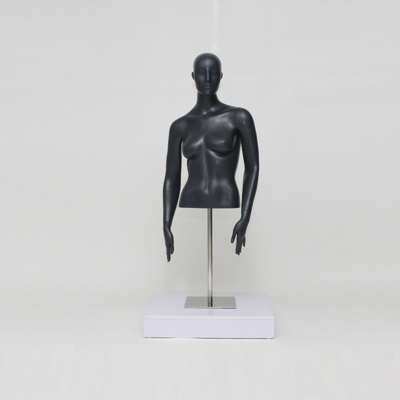 Headless Female Torso Mannequin with Metal Base, Removable Arms - Matte Black DT1