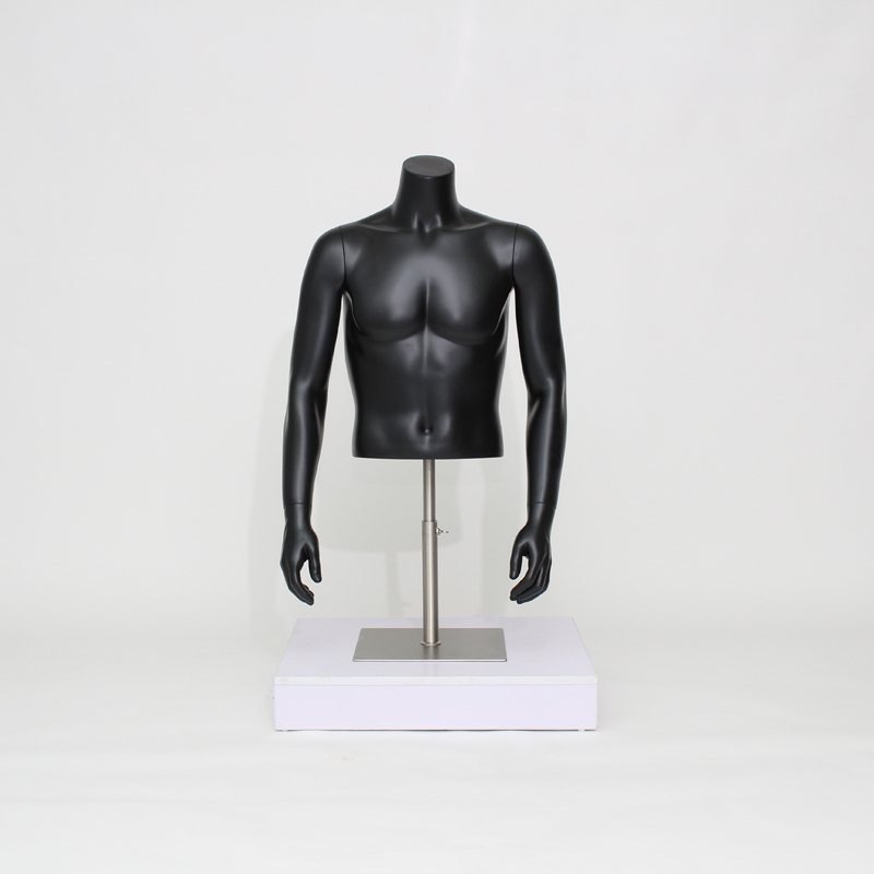 Headless Male Torso Mannequin with Metal Base, Removable Arms - Matte Black HT2